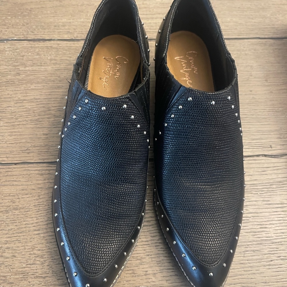 Crown Vintage Black Ankle Boots with Studded Detail